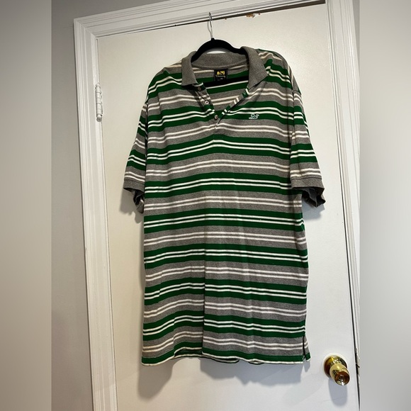 VTG Y2K Drunknkunkey Polo shirt 2XL Green White Grey Stripes. Extra Long. - Picture 1 of 12